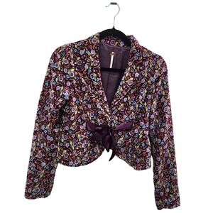 Free People Purple Velvet Floral Bow Blazer Size 0 Preppy Academia Grannycore